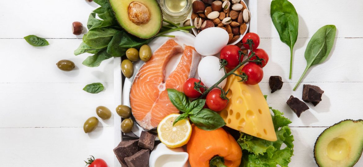 ketogenic-low-carbs-diet-food-selection-on-white-wall